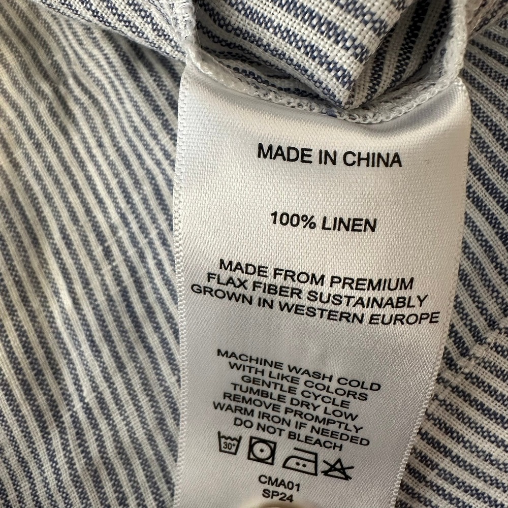 Quince European Linen Button Front Striped Dress Women M Blue Coastal Classic - Picture 7 of 8